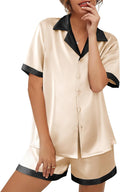 Button-Up Short-Sleeve Two-Piece Loungewear Set, Collared Pajama Set