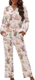 Pajamas for Women Set Long Sleeve Button Down Pajama Set Womens Button Up Top Pants