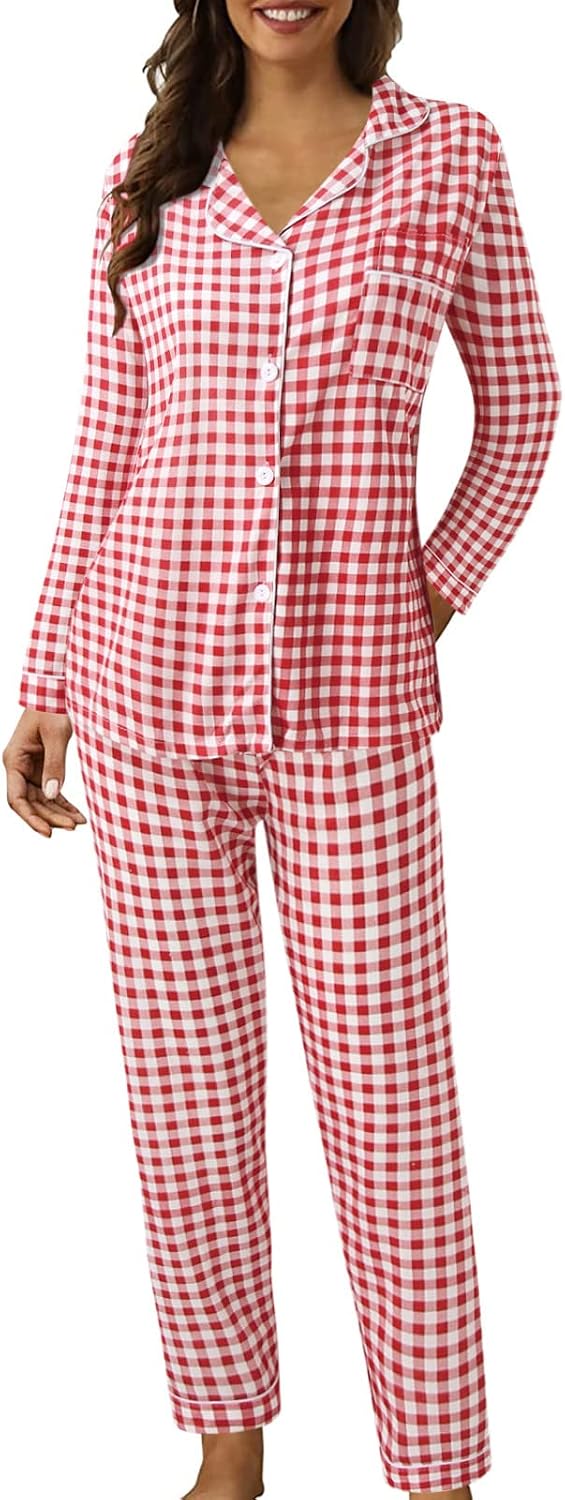 Long Sleeve Pajama Set For Women 2 Piece Lounge Outfits Sleepwear Fall Long Pant With Pockets Soft Loungewear Pjs Set