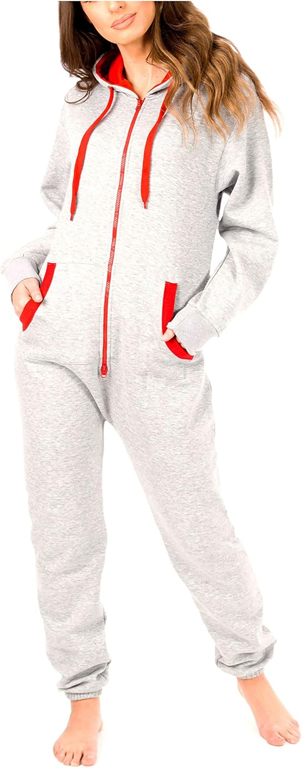 Women's Adult Fleece Onesie Pajamas – Unisex Cozy Warmth Hooded Zipper Jumpsuit, One Piece Sleepwear Playsuit