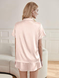 Short-Sleeve Satin Two-Piece Button-Up Loungewear Set