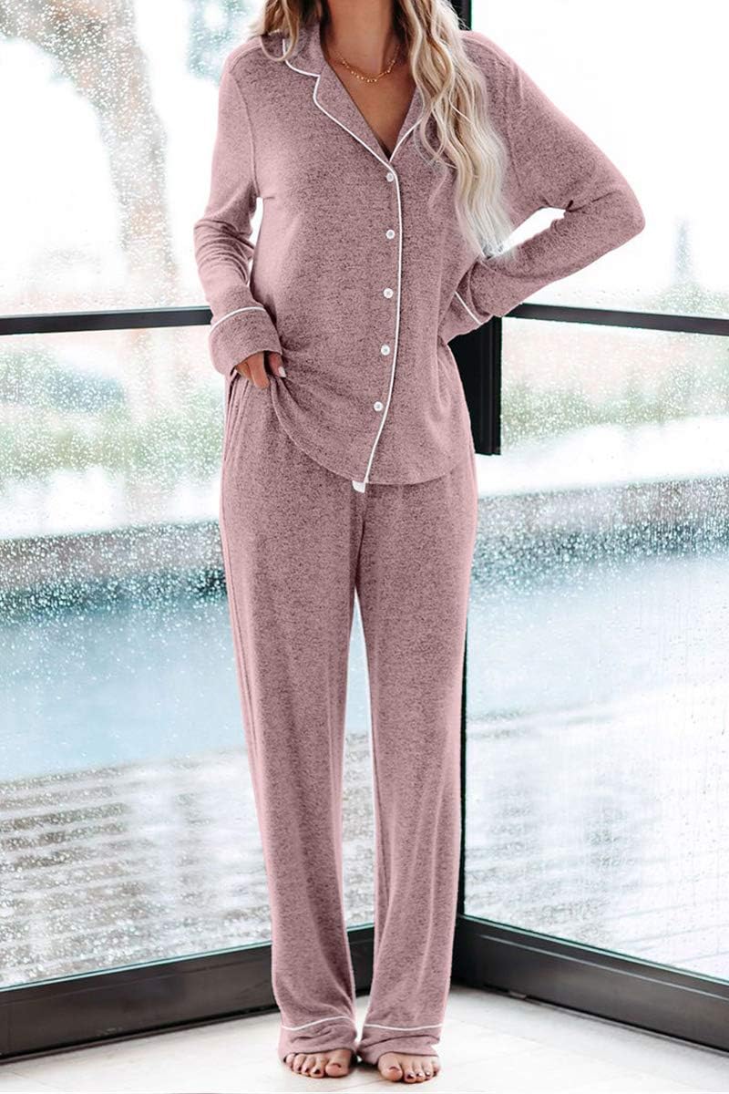 Women's Pajama Sets Long Sleeve Button Down Sleepwear Nightwear Soft Pjs Lounge Sets