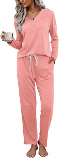Women's Pajama Sets Long Sleeve Lounge Sets Pjs Sleepwear with Pockets