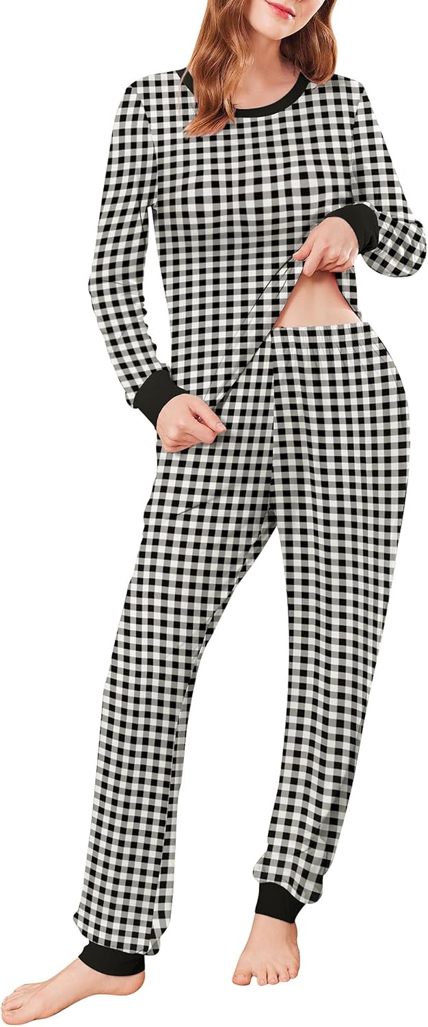 Womens Pajamas Sets Long Sleeve Tops with Jogger Pants Soft Pjs Lounge Set Outfits with Pockets