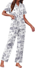 Women's Pajama Sets Button Down Loungewear Short Sleeve Sleepwear 2 Piece Pants Pjs Set with Pockets