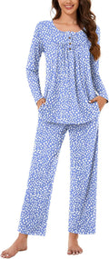 Women's Pajama Set, 2 Piece Lounge Outfits Sleepwear Fall Long Sleeve Long Pant With Pockets Ladies Pjs